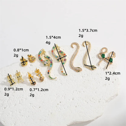 1 Pair Elegant Simple Style Commute Animal Snake Inlay Copper Zircon 14K Gold Plated Ear Studs