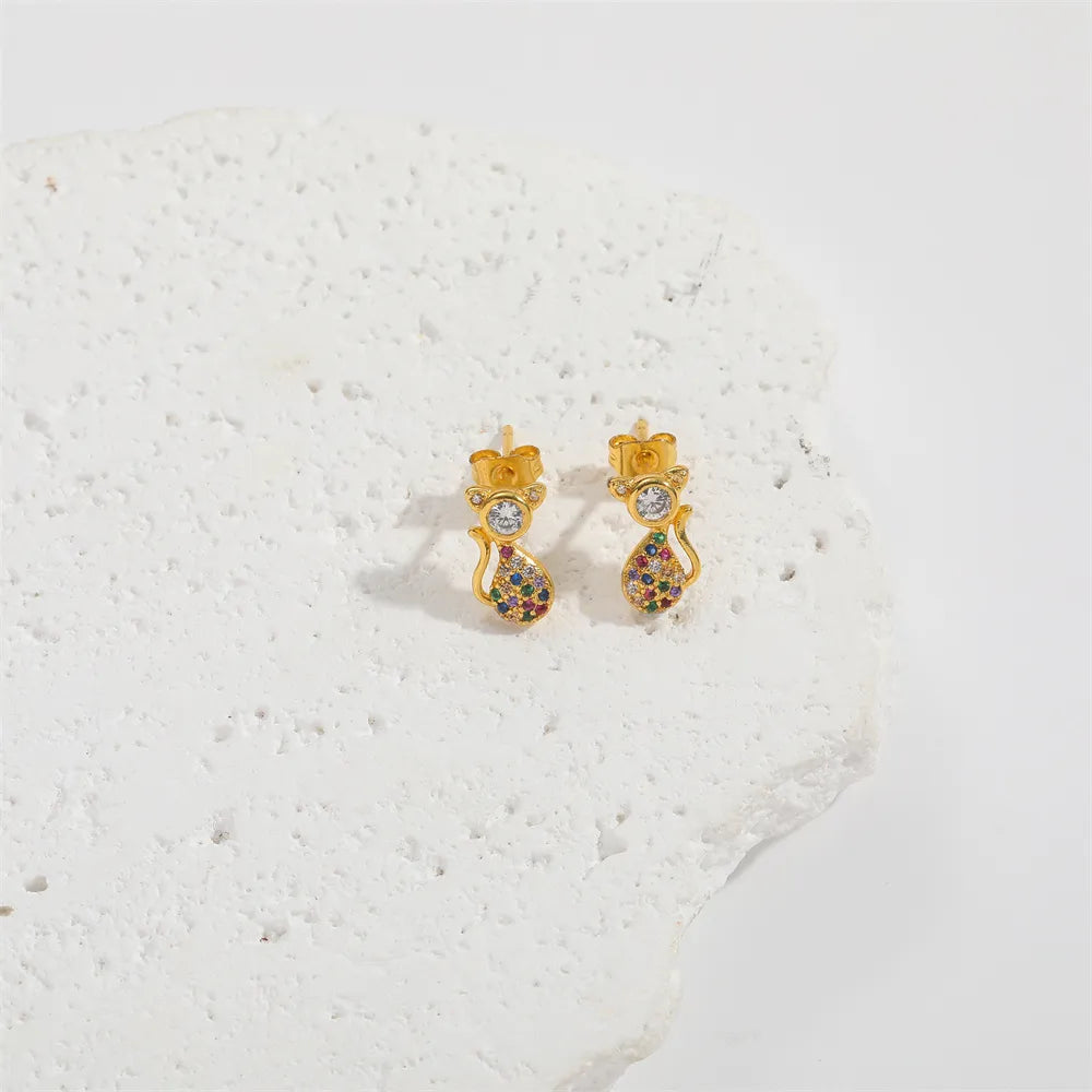 1 Pair Elegant Simple Style Commute Animal Snake Inlay Copper Zircon 14K Gold Plated Ear Studs