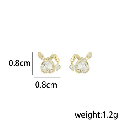 1 Pair Elegant Simple Style Commute Bunny Ears Heart Shape Plating Inlay Sterling Silver Zircon 14K Gold Plated Ear Studs