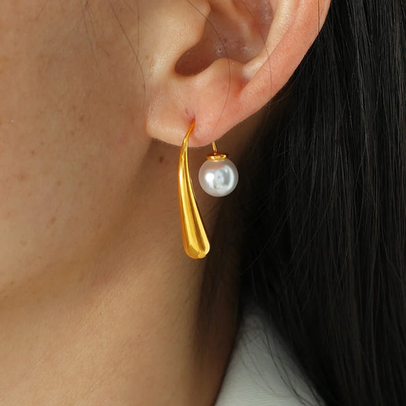 1 Pair Elegant Simple Style Commute Curve Plating Three-Dimensional Inlay 304 Stainless Steel Plastic Beads 18K Gold Plated Ear Studs