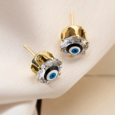 1 Pair Elegant Simple Style Commute Devil's Eye Enamel Plating Inlay Copper Zircon 18k Gold Plated Ear Studs