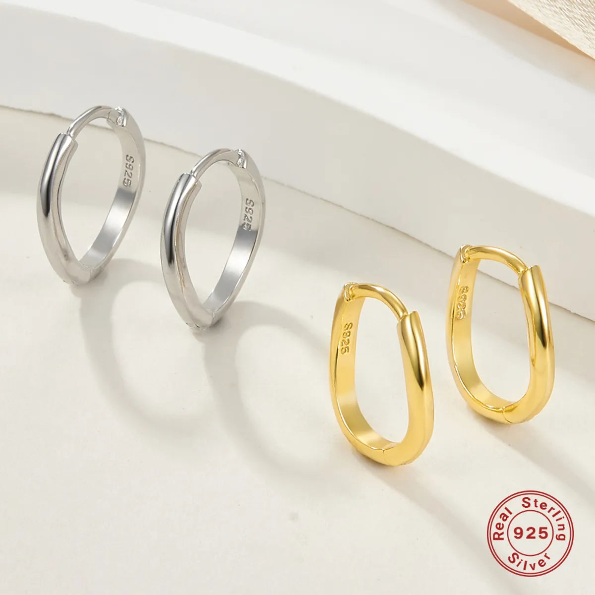 1 Pair Elegant Simple Style Commute Geometric Plating Sterling Silver 18k Gold Plated White Gold Plated Earrings