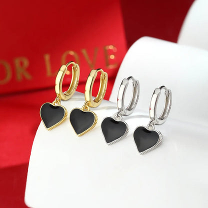 1 Pair Elegant Simple Style Commute Heart Shape Epoxy Plating Sterling Silver 18k Gold Plated White Gold Plated Drop Earrings