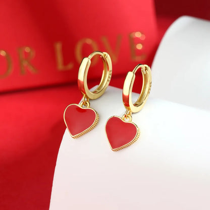 1 Pair Elegant Simple Style Commute Heart Shape Epoxy Plating Sterling Silver 18k Gold Plated White Gold Plated Drop Earrings