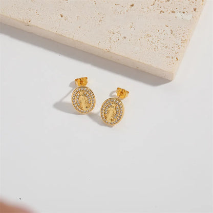 1 Pair Elegant Simple Style Commute Human Rabbit Enamel Inlay Copper Zircon 14K Gold Plated Ear Studs