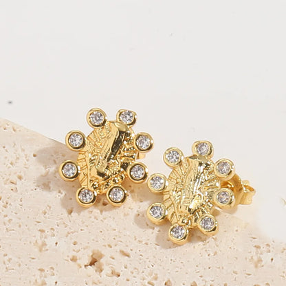 1 Pair Elegant Simple Style Commute Human Rabbit Enamel Inlay Copper Zircon 14K Gold Plated Ear Studs