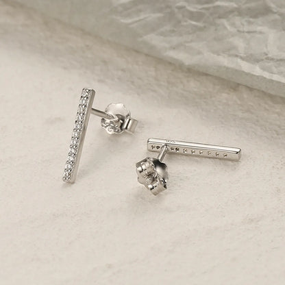 1 Pair Elegant Simple Style Commute Number Lines Inlay Sterling Silver Zircon White Gold Plated Ear Studs