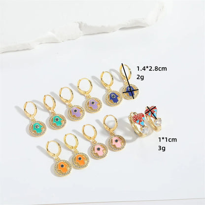 1 Pair Elegant Simple Style Commute Palm Heart Shape Eye Enamel Inlay Copper Zircon 14K Gold Plated Drop Earrings Earrings