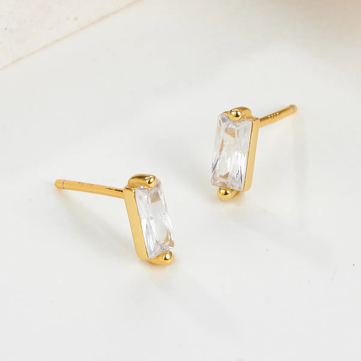 1 Pair Elegant Simple Style Commute Rectangle Plating Inlay Sterling Silver Turquoise Zircon 18k Gold Plated White Gold Plated Ear Studs