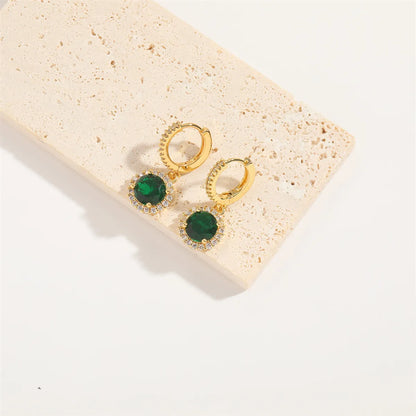 1 Pair Elegant Simple Style Commute Round Palm Eye Enamel Inlay Copper Zircon 14K Gold Plated Drop Earrings