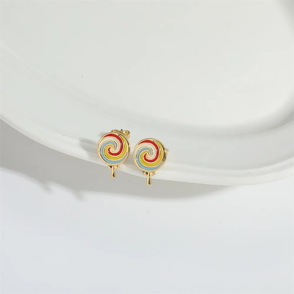 1 Pair Elegant Simple Style Commute Round Plating Copper 14K Gold Plated Ear Studs