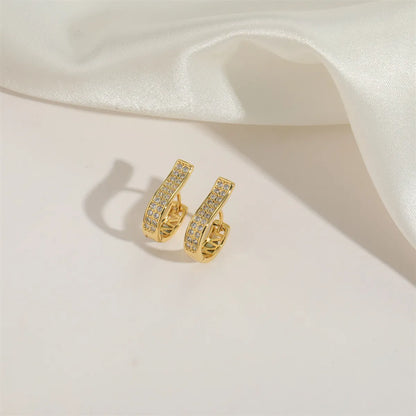 1 Pair Elegant Simple Style Commute Solid Color Plating Inlay Copper Zircon 14K Gold Plated Earrings