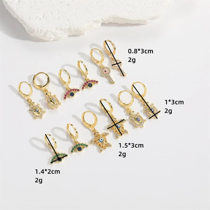 1 Pair Elegant Simple Style Commute Tortoise Eye Enamel Inlay Copper Zircon 14K Gold Plated Drop Earrings