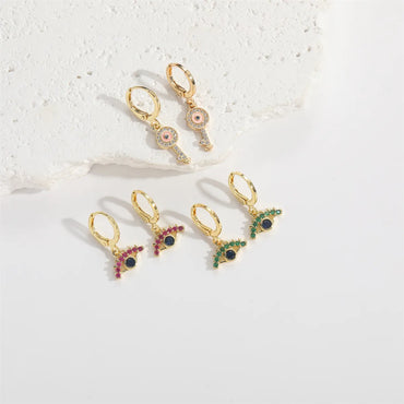 1 Pair Elegant Simple Style Commute Tortoise Eye Enamel Inlay Copper Zircon 14K Gold Plated Drop Earrings