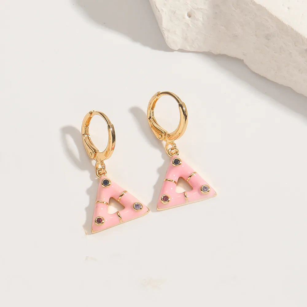 1 Pair Elegant Simple Style Commute Triangle Butterfly Enamel Inlay Copper Zircon 14K Gold Plated Drop Earrings