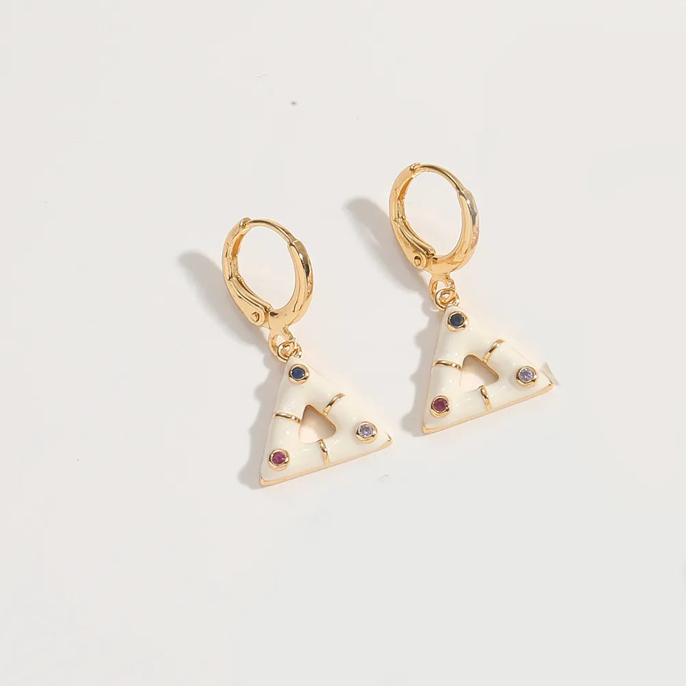 1 Pair Elegant Simple Style Commute Triangle Butterfly Enamel Inlay Copper Zircon 14K Gold Plated Drop Earrings