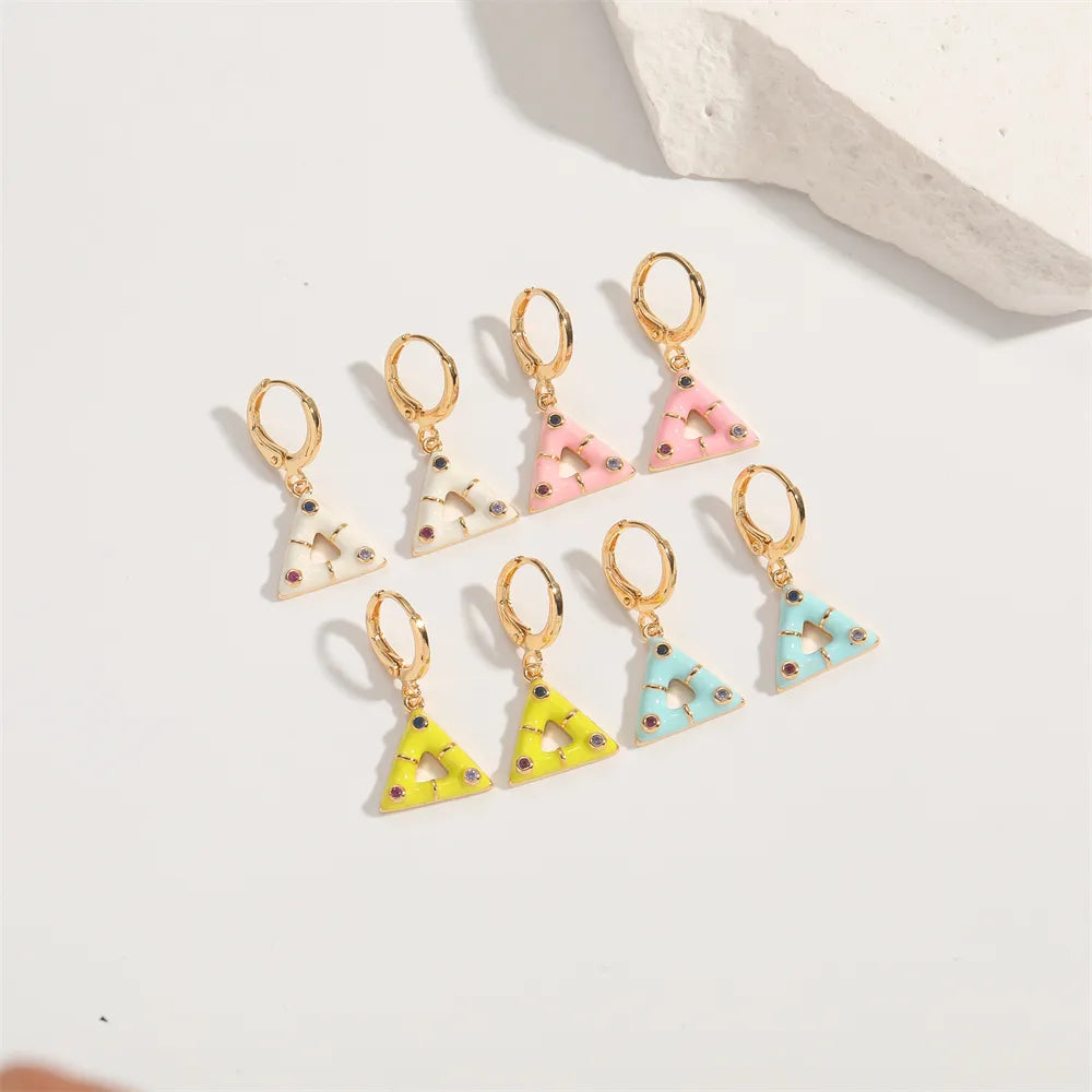 1 Pair Elegant Simple Style Commute Triangle Butterfly Enamel Inlay Copper Zircon 14K Gold Plated Drop Earrings