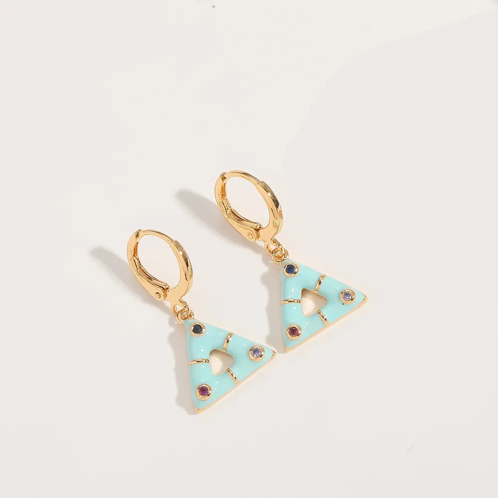 1 Pair Elegant Simple Style Commute Triangle Butterfly Enamel Inlay Copper Zircon 14K Gold Plated Drop Earrings