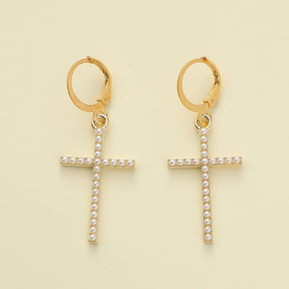 1 Pair Elegant Simple Style Cross Heart Shape Flower Alloy Drop Earrings