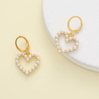 1 Pair Elegant Simple Style Cross Heart Shape Flower Alloy Drop Earrings