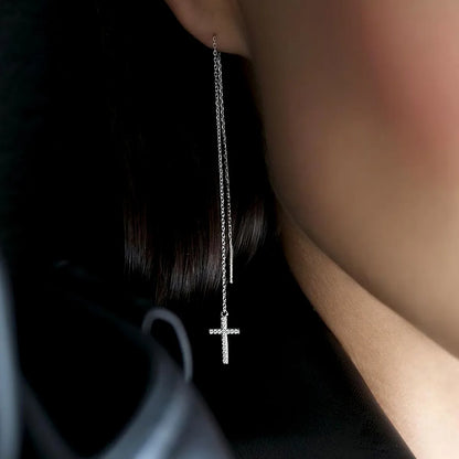 1 Pair Elegant Simple Style Cross Plating Inlay Sterling Silver Zircon 18k Gold Plated White Gold Plated Ear Line