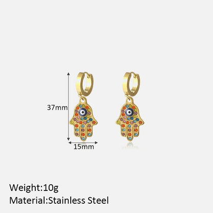 1 Pair Elegant Simple Style Devil'S Eye Palm Plating Inlay 304 Stainless Steel Artificial Gemstones Drop Earrings