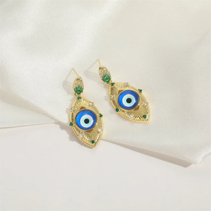 1 Pair Elegant Simple Style Devil'S Eye Plating Inlay Copper Zircon 14K Gold Plated Drop Earrings