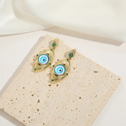 1 Pair Elegant Simple Style Devil'S Eye Plating Inlay Copper Zircon 14K Gold Plated Drop Earrings