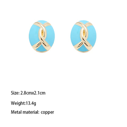 1 Pair Elegant Simple Style Eye Solid Color Asymmetrical Plating Copper Zircon Gold Plated Silver Plated Ear Studs