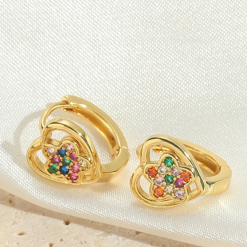 1 Pair Elegant Simple Style Flower Flowers Copper Zircon 14K Gold Plated Earrings