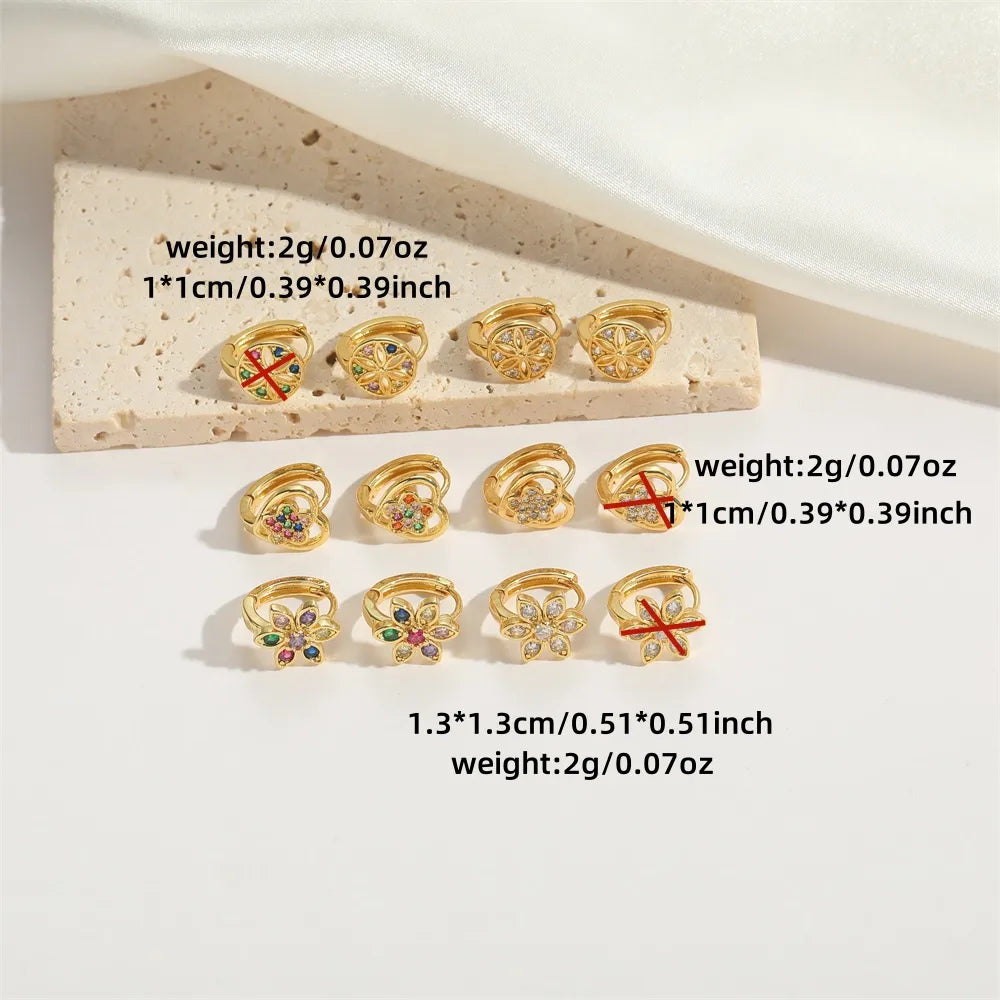 1 Pair Elegant Simple Style Flower Flowers Copper Zircon 14K Gold Plated Earrings