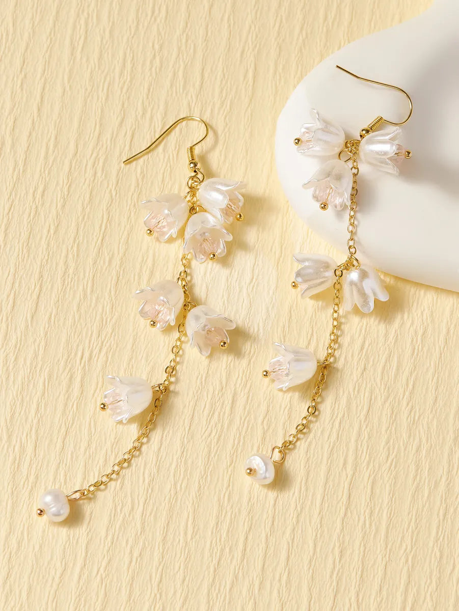 1 Pair Elegant Simple Style Flower Inlay Alloy Artificial Crystal Drop Earrings