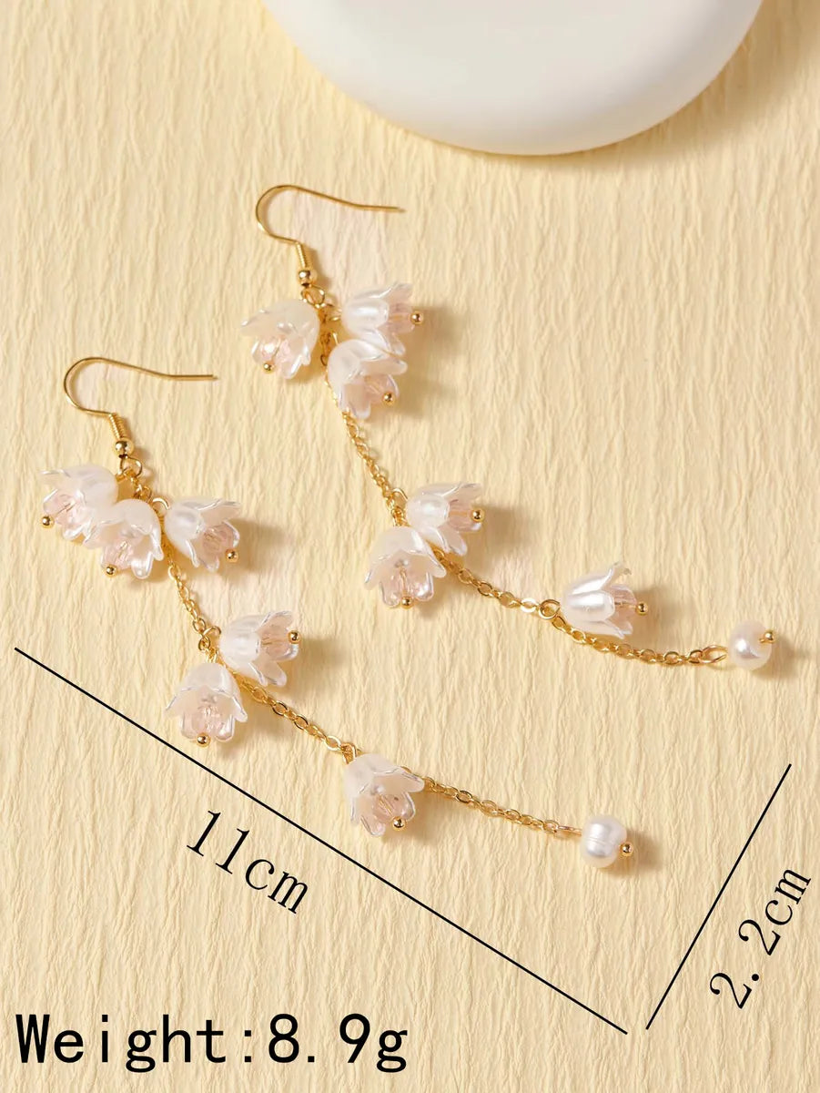 1 Pair Elegant Simple Style Flower Inlay Alloy Artificial Crystal Drop Earrings