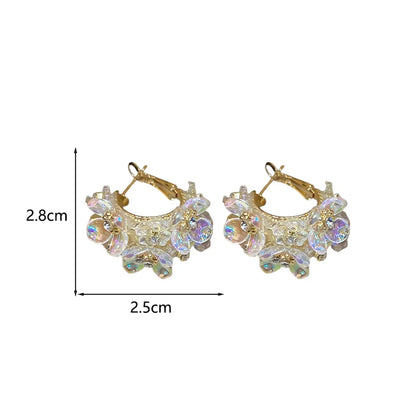 1 Pair Elegant Simple Style Flower Inlay Alloy Rhinestones Earrings