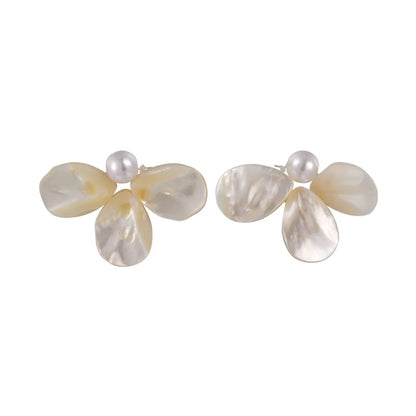 1 Pair Elegant Simple Style Flower Inlay Shell Pearl Ear Studs