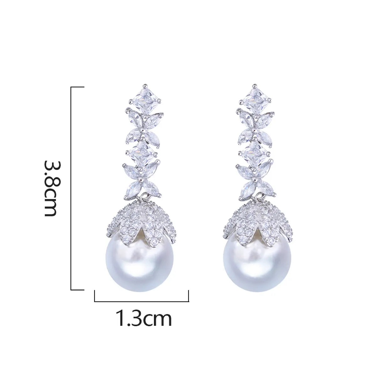 1 Pair Elegant Simple Style Flower Petal Plating Inlay Copper Artificial Pearls Zircon White Gold Plated Drop Earrings