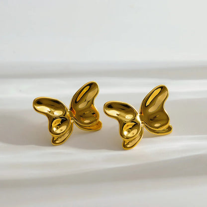 1 Pair Elegant Simple Style Flower Plating Inlay 304 Stainless Steel Pearl 18K Gold Plated Ear Studs