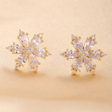 1 Pair Elegant Simple Style Flower Plating Inlay Copper Zircon 18K Gold Plated Ear Studs