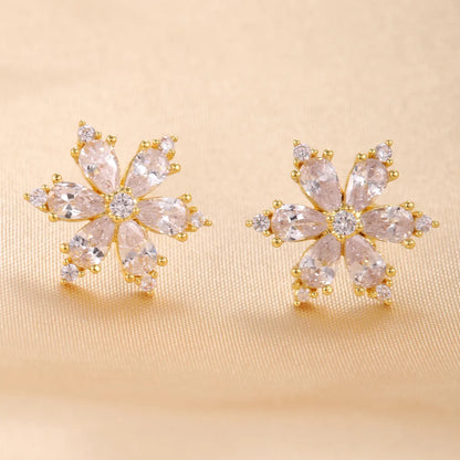 1 Pair Elegant Simple Style Flower Plating Inlay Copper Zircon 18K Gold Plated Ear Studs