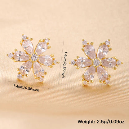 1 Pair Elegant Simple Style Flower Plating Inlay Copper Zircon 18K Gold Plated Ear Studs