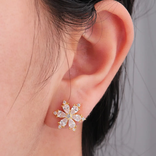 1 Pair Elegant Simple Style Flower Plating Inlay Copper Zircon 18K Gold Plated Ear Studs