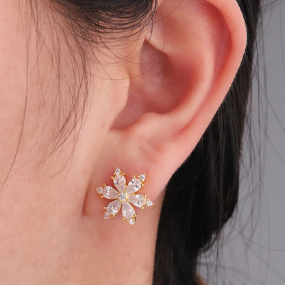 1 Pair Elegant Simple Style Flower Plating Inlay Copper Zircon 18K Gold Plated Ear Studs