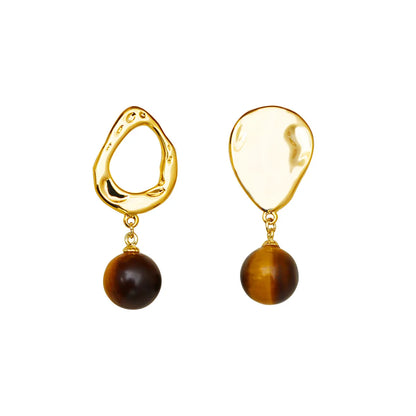 1 Pair Elegant Simple Style Geometric Asymmetrical Inlay Copper Natural Stone 18K Gold Plated Drop Earrings