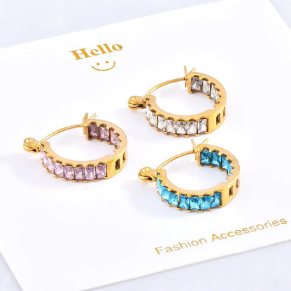 1 Pair Elegant Simple Style Geometric Inlay 304 Stainless Steel Rhinestones 18K Gold Plated Earrings