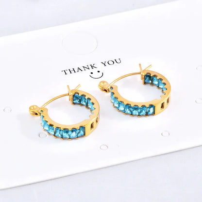 1 Pair Elegant Simple Style Geometric Inlay 304 Stainless Steel Rhinestones 18K Gold Plated Earrings