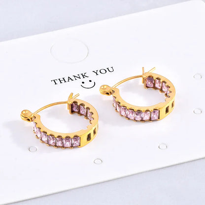 1 Pair Elegant Simple Style Geometric Inlay 304 Stainless Steel Rhinestones 18K Gold Plated Earrings