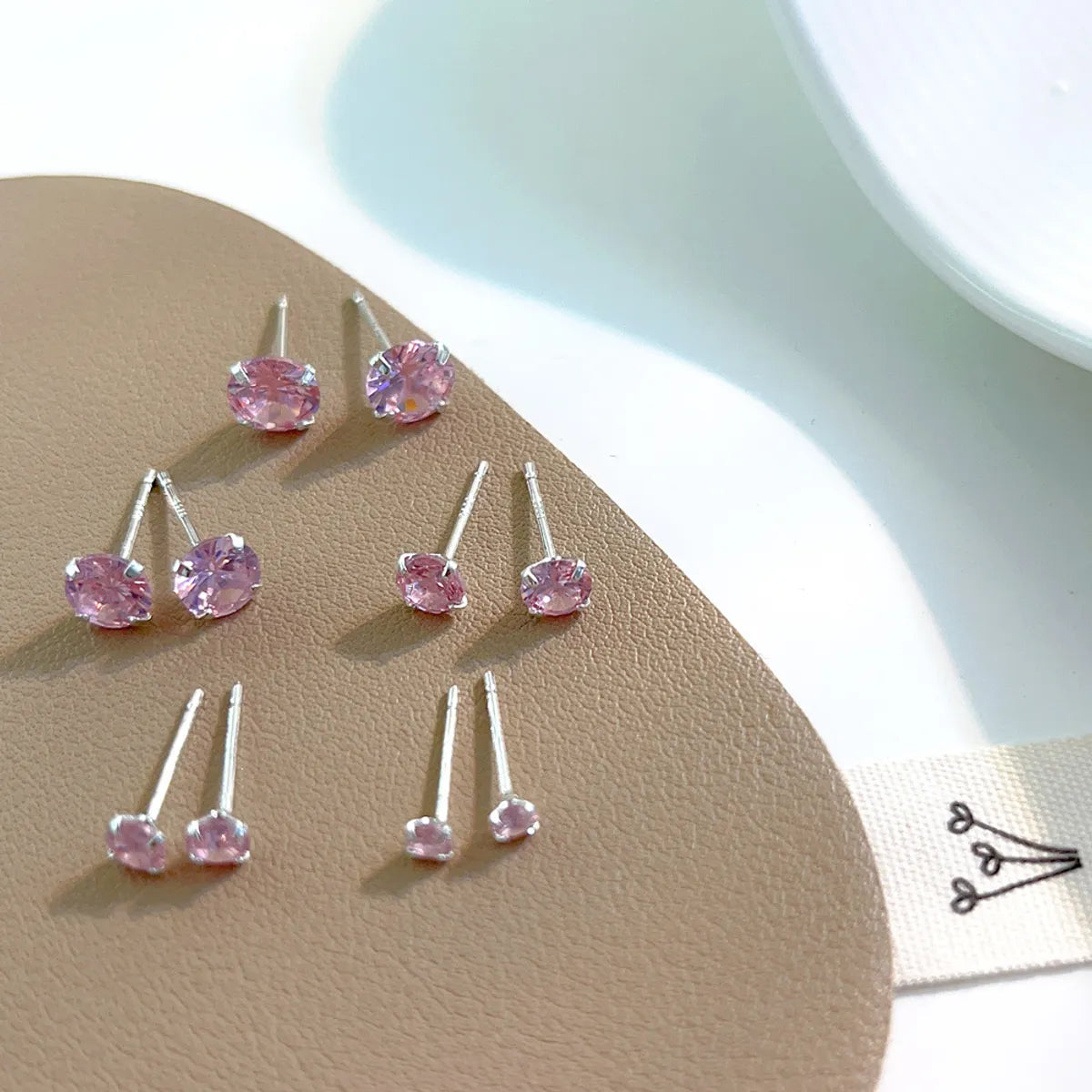 S925 Sterling Silver Needle Pink Diamond Stud Earrings Female Compact Mini 3a Grade Zircon Ear Bone Stud Sleeping No Need To Take Off Ear-Caring Earrings