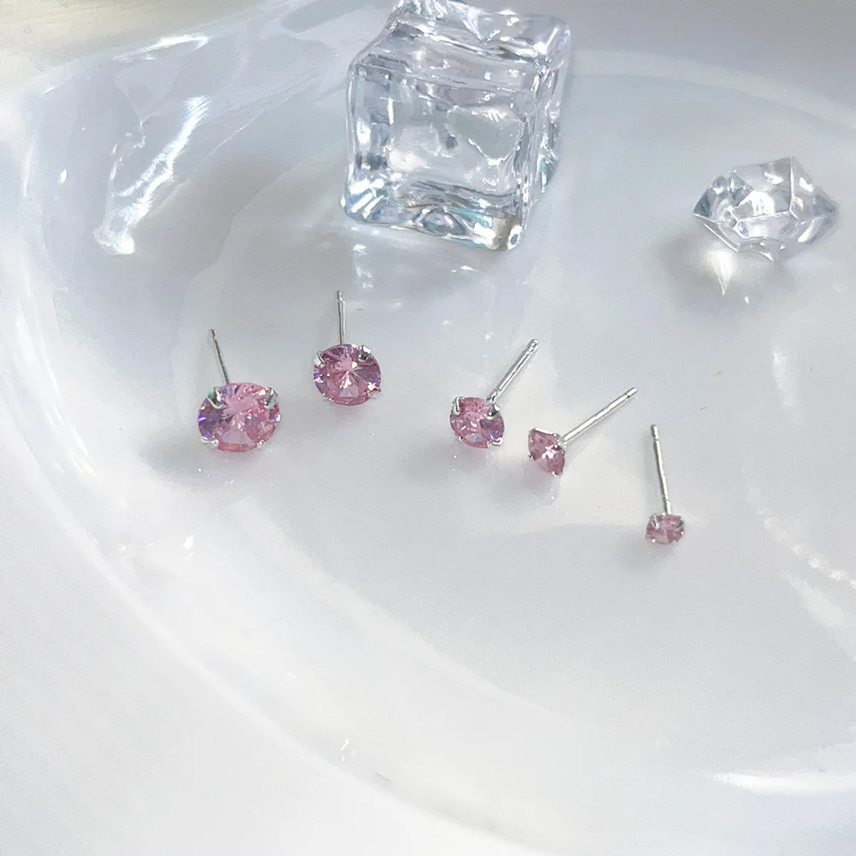 S925 Sterling Silver Needle Pink Diamond Stud Earrings Female Compact Mini 3a Grade Zircon Ear Bone Stud Sleeping No Need To Take Off Ear-Caring Earrings