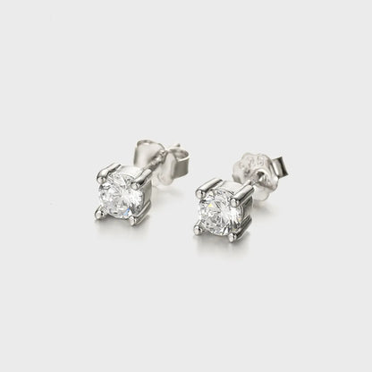 1 Pair Elegant Simple Style Geometric Inlay Sterling Silver Zircon White Gold Plated Ear Studs