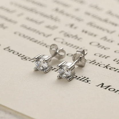 1 Pair Elegant Simple Style Geometric Inlay Sterling Silver Zircon White Gold Plated Ear Studs